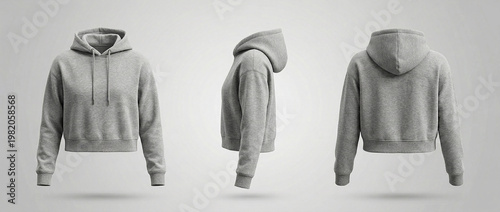 Gray Hoodie Mockup Front Side Back View Isolated on White Background 1.