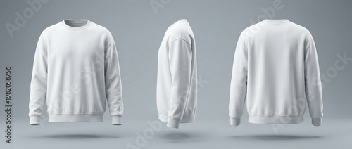 White Sweatshirt Mockup Front Side Back Views.