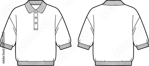 Front and back view of a collared polo shirt fashion flat illustration collared shirt long sleeve shirt