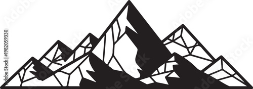 Geometric mountain range, black silhouette, polygonal landscape, vector illustration