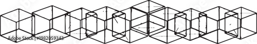 Geometric cubes, 3D cube shapes, wireframe cubes, black line art