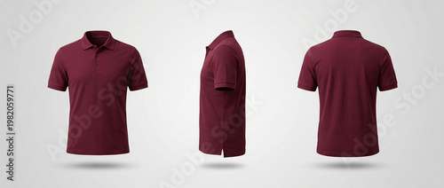Burgundy Polo Shirt Mockup Front Side Back Views.