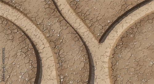 Cracked Dry Earth with Winding Dirt Roads Vector