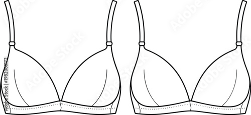Front and back view of a simple outline bra on a white background lingerie underwear