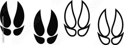 Boar paw footprint icon set collection group, wild pig track hoofprint footprint symbol vector pack, wildlife animal marks, flat and line style black icons isolated on transparent background