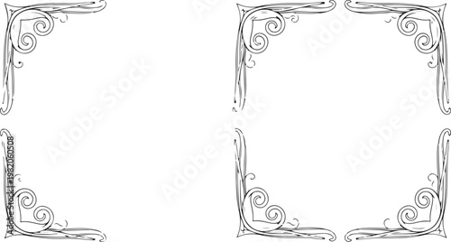Ornate border frames, elegant scrollwork corners, decorative flourishes, vector flourishes