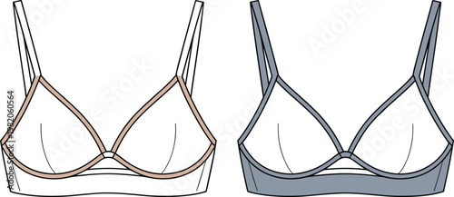 Front view of two bras, one beige and one grey, with thin straps and a cutout detail lingerie underwear