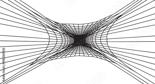 Geometric tunnel, abstract lines, black and white vector, optical illusion, futuristic design element