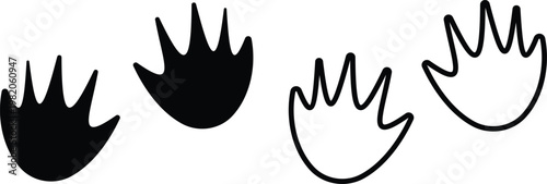 Crocodile paw footprint icon set collection group, reptile track footprint claw mark symbol vector pack, wildlife alligator trace, flat and line style black icons isolated on transparent background