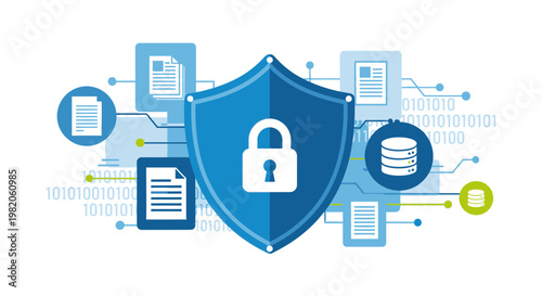 Bild auf Leinwand Cybersecurity Data Protection Concept with Shield, Lock Icon, and Digital Inform