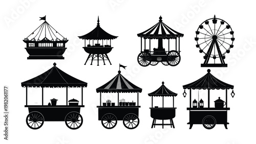 Black silhouettes of amusement park rides.