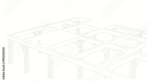 Wooden house frame construction blueprint, structural timber framework in bright studio.