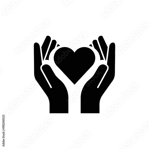 Black Hands Holding Heart Symbol Icon on White Background