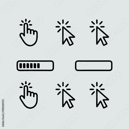 Various Click, Cursor, and Loading Bar Icons on Gray