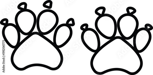 Dog paw footprint icon set collection group, canine pawprint track footprint symbol vector pack, pet animal claw marks, flat and line style black icons isolated on transparent background