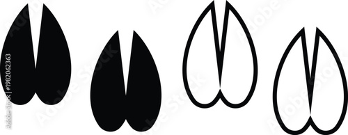 Dinosaur paw footprint icon set collection group, prehistoric reptile track footprint claw mark fossil symbol vector pack, wildlife, flat and line style black icons isolated on transparent background