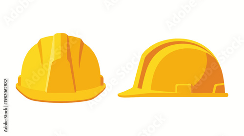 Two yellow construction helmets represented in a clean and minimalistic style, symbolizing safety and professionalism in the construction and engineering industry.
