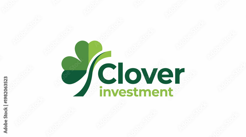 Fototapeta premium A modern logo design for Clover Investment showcasing green shades and a four-leaf clover symbolizing growth, prosperity, and financial success in a sleek visual format.