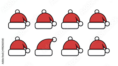 Santa hats in different positions and angles on white background