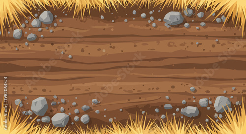 Cartoon Dirt Road Path with Rocks and Grass Vector