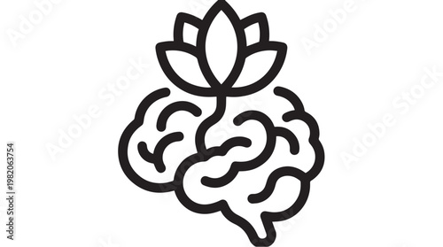 Abstract vector graphic of a human brain with an elegant lotus flower, symbolizing spiritual growth and intellectual awakening