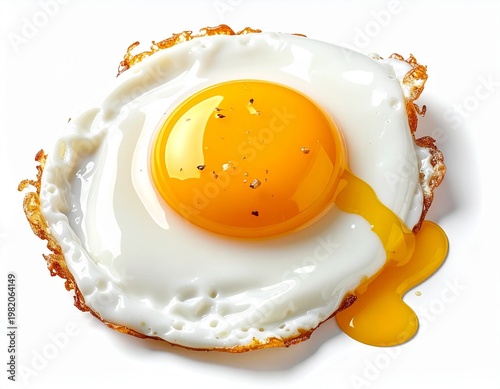 Golden yolk fried egg with crispy edges isolated
