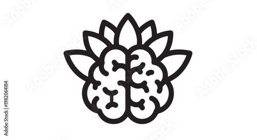 Human brain outline graphic with expanding leaves, a vector illustration of creativity and mental growth