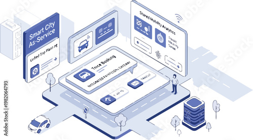 Smart City as a Service Isometric Illustration of Unified Urban Mobility and Shared Transport Technology Ecosystem