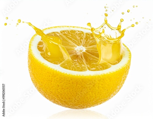 Lemon slice having juice splash and freshness droplets