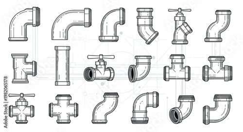 Comprehensive collection of plumbing pipes fittings valves and faucets for water system construction and maintenance.