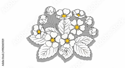 Stylized white wildflowers with yellow centers and green leaves