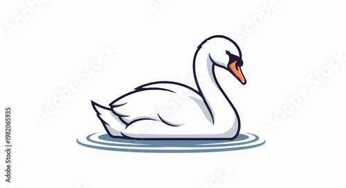 Stylized white swan with orange beak floats on calm blue water