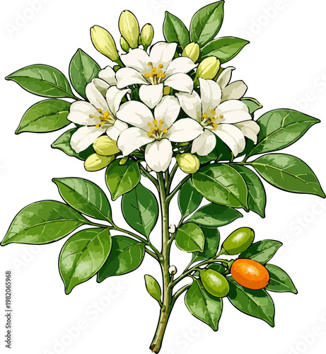 Murraya paniculata illustration art