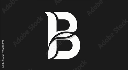 stylized white letter B with flowing leaves on a black background