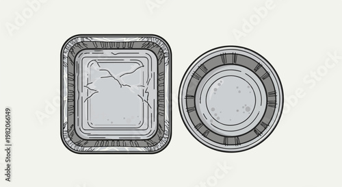 Stylized top-down view of square and round containers