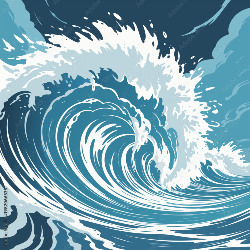 Fototapeta premium Illustrative Powerful Ocean Wave with Foam and Spray