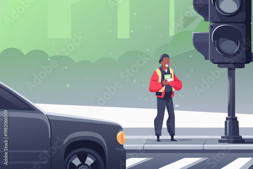 Bild auf Leinwand Street Corner Quick Lunch Scene Vector Illustrati