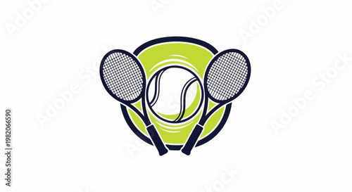 Tennis icon featuring rackets and ball within a circular graphic