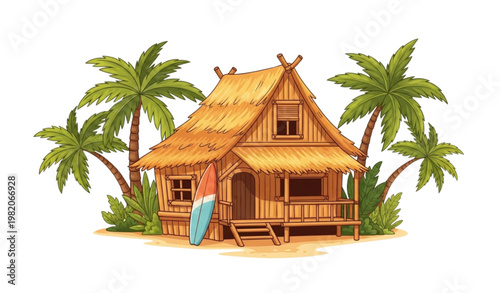 Beach shack vector tropical surf bungalow hawaiian hut summer island