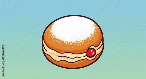 Sweet fried pastry with powdered sugar topping, cream filling, and a cherry