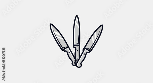 Three stylized kitchen knives arranged in a fan shape