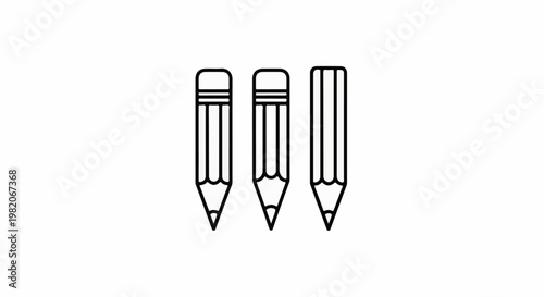 Three stylized pencils in a row, simple black outline drawing