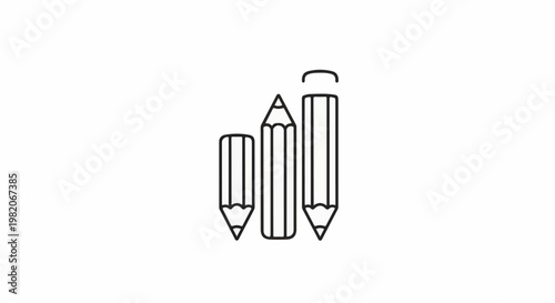 Three stylized pencils with pointed tips and hexagonal bodies
