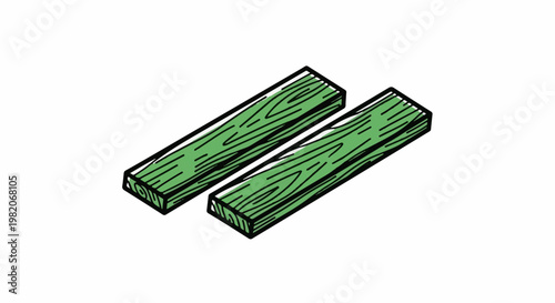 Two stylized green wooden planks drawn in perspective