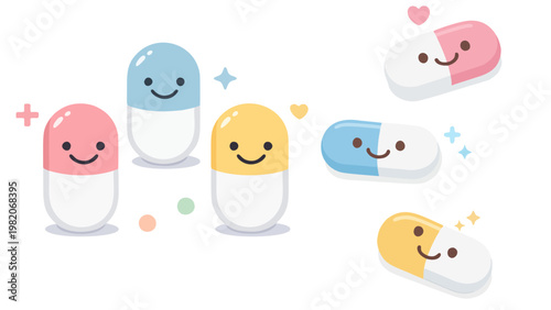 Laughter as Medicine Concept with Smiley Capsules and Wellness Illustration