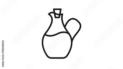 Minimalist black line vector icon of a classic oil or vinegar jug with a cork stopper and handle, ideal for kitchen, cooking, culinary, and food-related graphic design projects and web symbols.