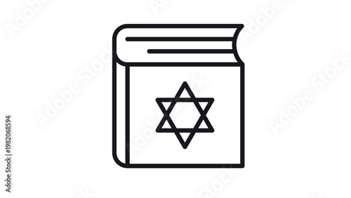 Torah book vector icon featuring the Star of David on its cover, minimalist black line illustration of Jewish religious scripture, Tanakh or Siddur holy book symbol for Judaism and faith.