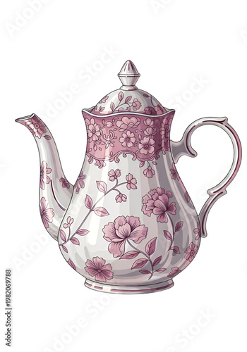 Vintage Elegant Teapot Illustration with Curved Spout Classic Porcelain Style Transparent Background