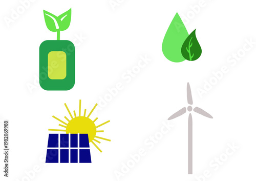 Renewable energy Concept Illustration,green energy with solar panel,bio battery,bio diesel,wind turbine