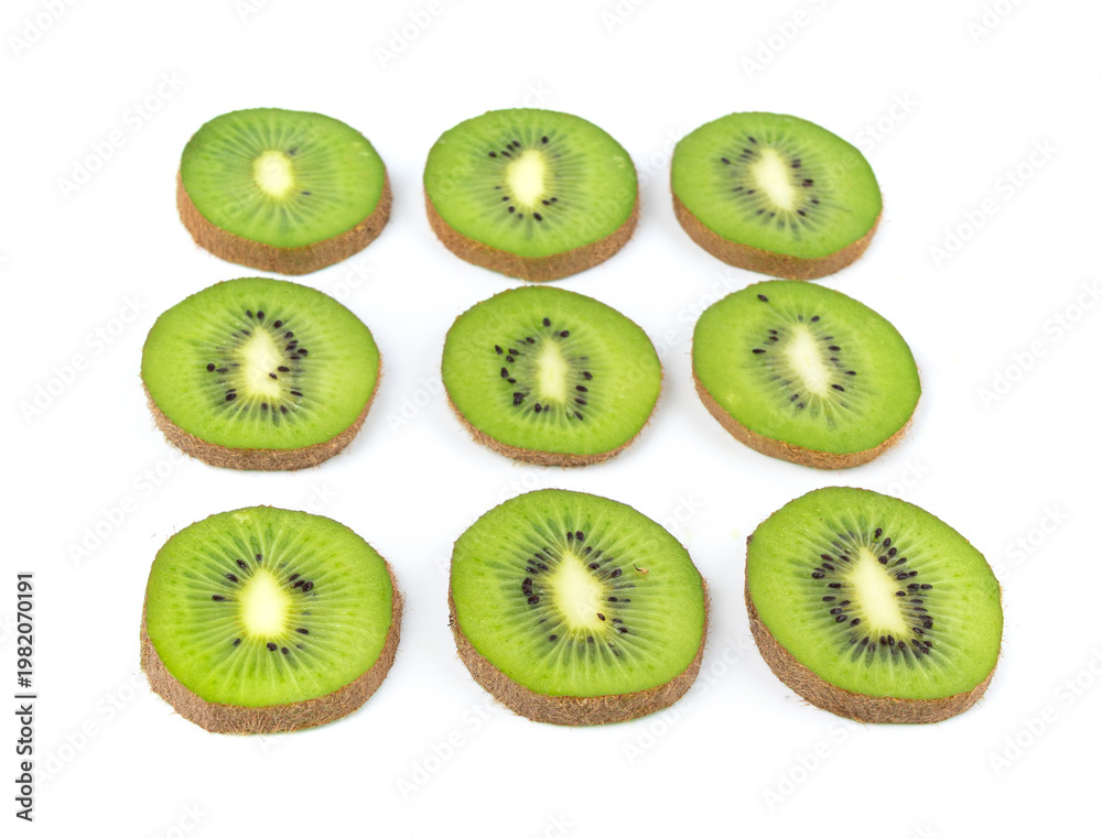 Fototapeta premium Kiwi fruit isolated. Green kiwifruit slice, kivi cut